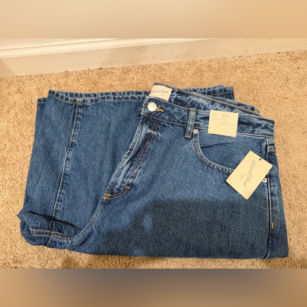 “New” Classic Blue Denim High Rise Long Shorts size17-14”